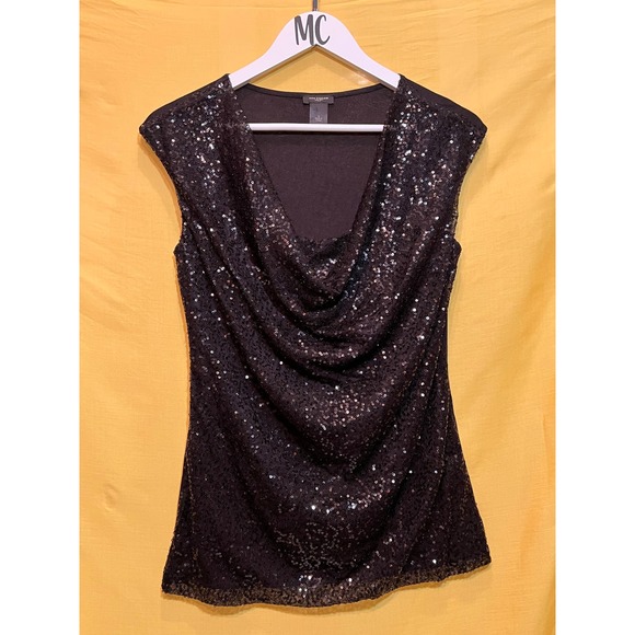 Ann Taylor Short Cap Sleeved Cowl Neck Small Sequined Dress Shirt - Picture 1 of 11